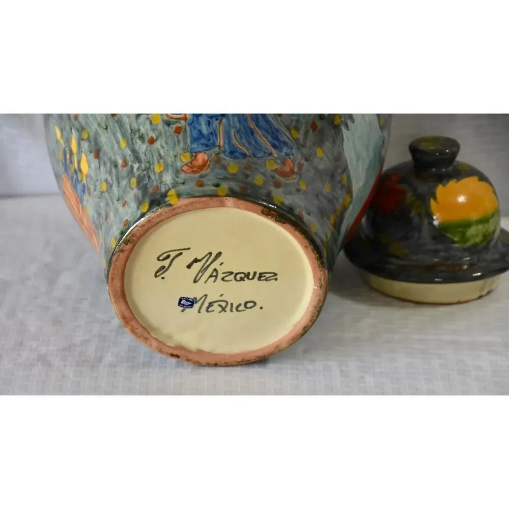 Mexican Fine Art Hand Painted Talavera Ginger Jar by Master Potter J. Vazquez